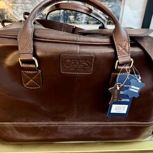 NWT Chaps Dark Brown Leather Duffel Bag